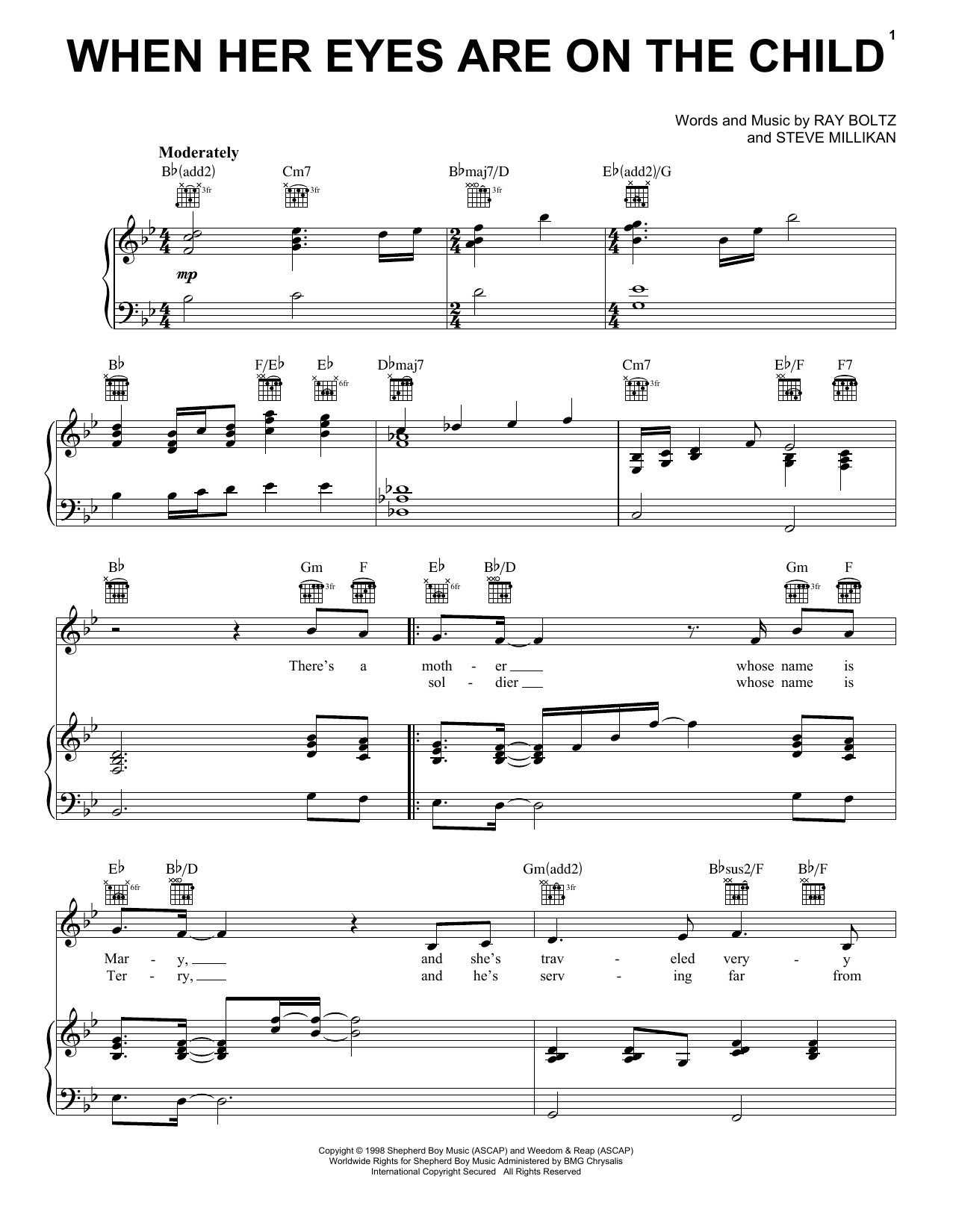 Ray Boltz When Her Eyes Are On The Child sheet music notes and chords arranged for Piano, Vocal & Guitar Chords (Right-Hand Melody)