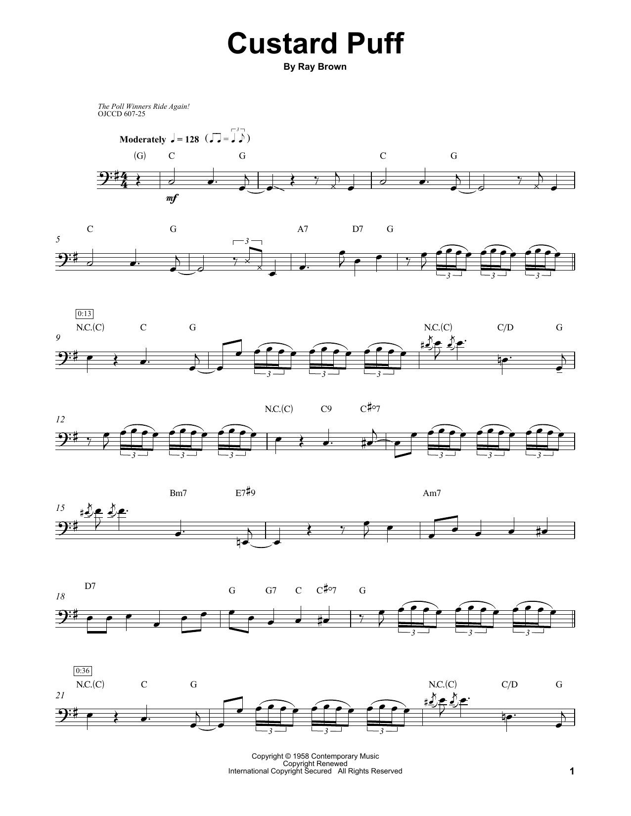 Ray Brown Custard Puff sheet music notes and chords arranged for String Bass Transcription