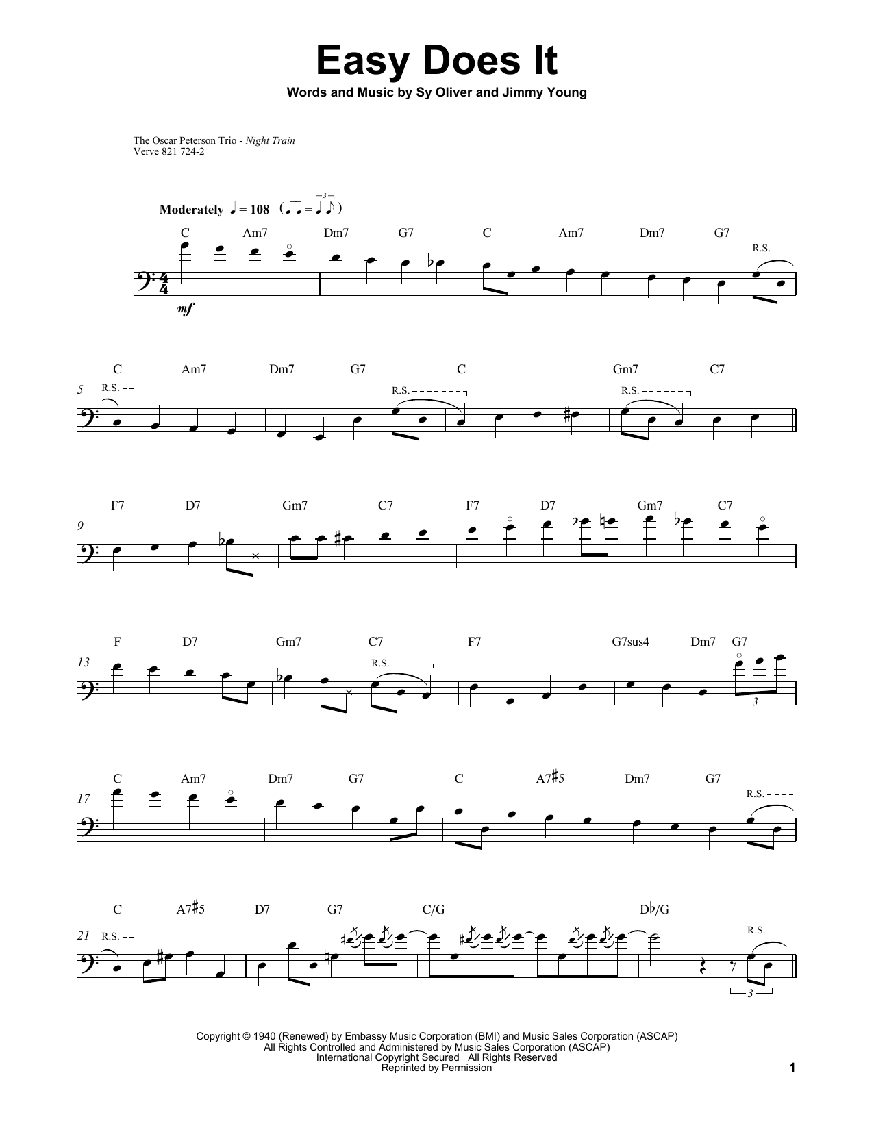 Ray Brown Easy Does It sheet music notes and chords arranged for String Bass Transcription