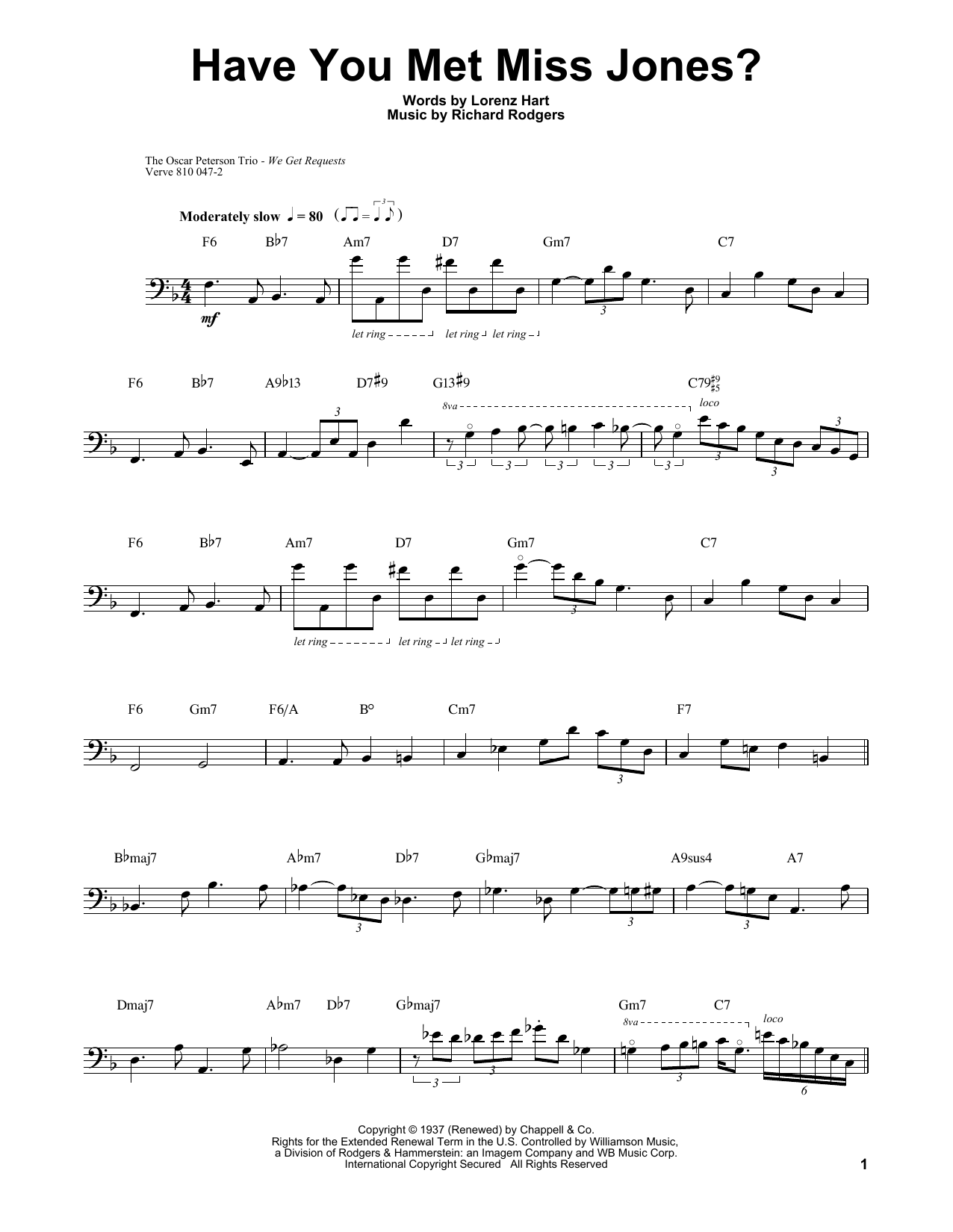 Ray Brown Have You Met Miss Jones? sheet music notes and chords arranged for String Bass Transcription