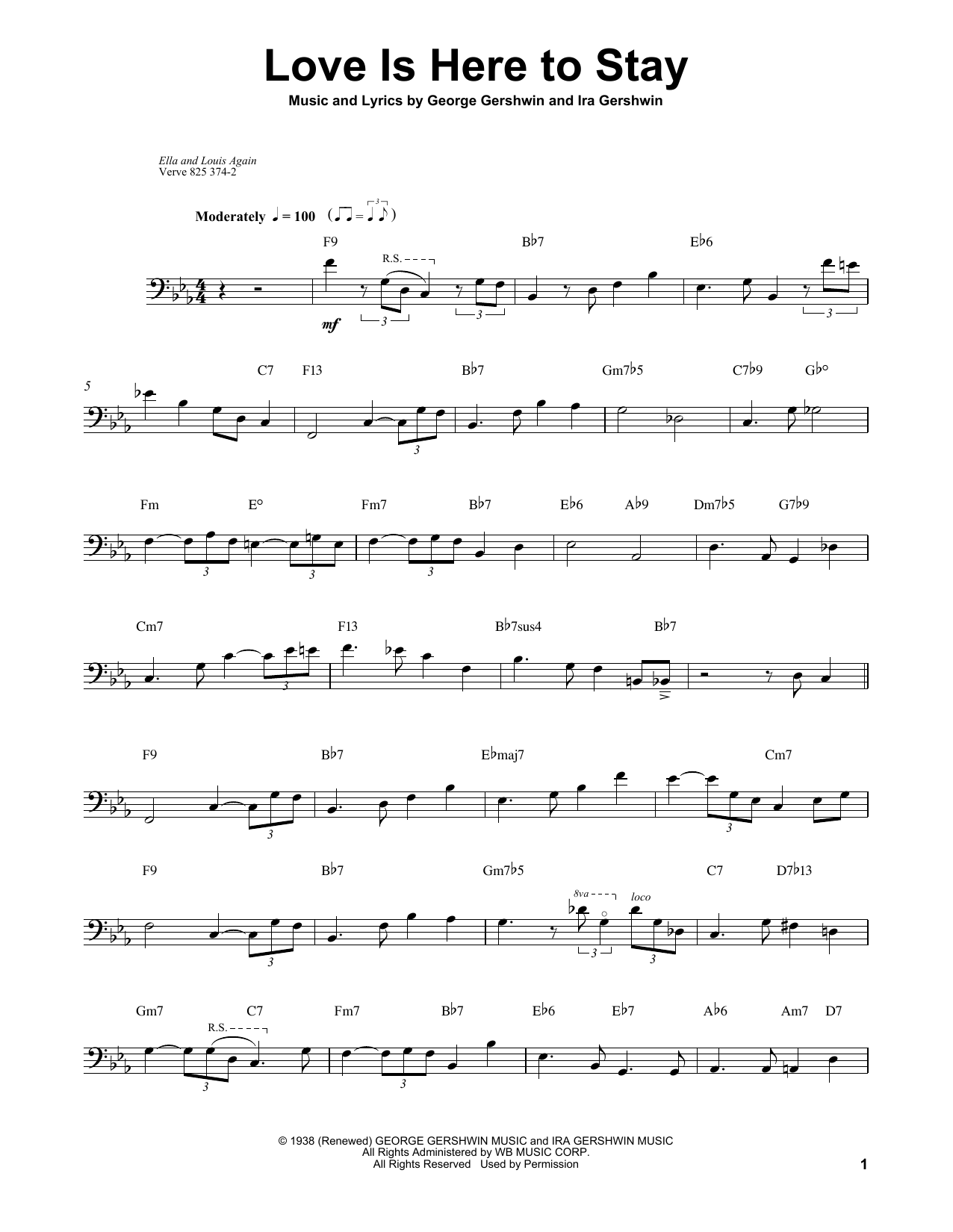 Ray Brown Love Is Here To Stay sheet music notes and chords arranged for String Bass Transcription