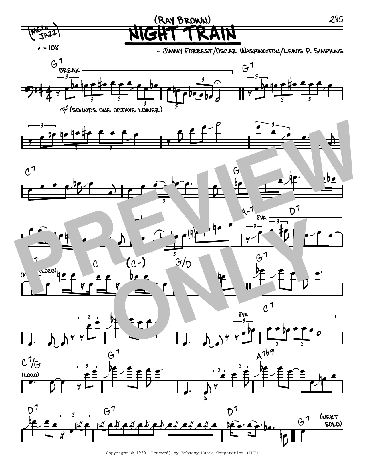Ray Brown Night Train (solo only) sheet music notes and chords arranged for Real Book – Melody & Chords
