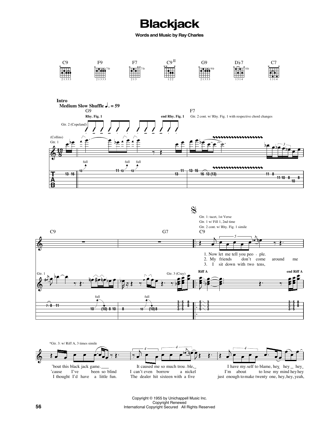 Ray Charles Blackjack sheet music notes and chords arranged for Guitar Tab