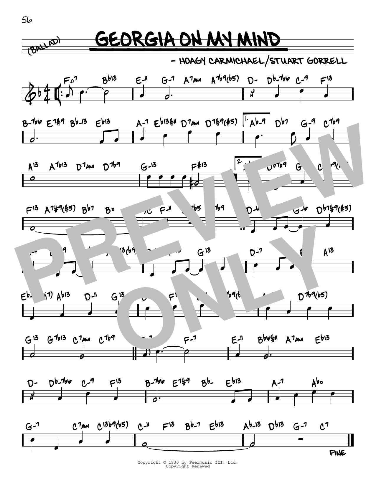 Ray Charles Georgia On My Mind (arr. David Hazeltine) sheet music notes and chords arranged for Real Book – Enhanced Chords