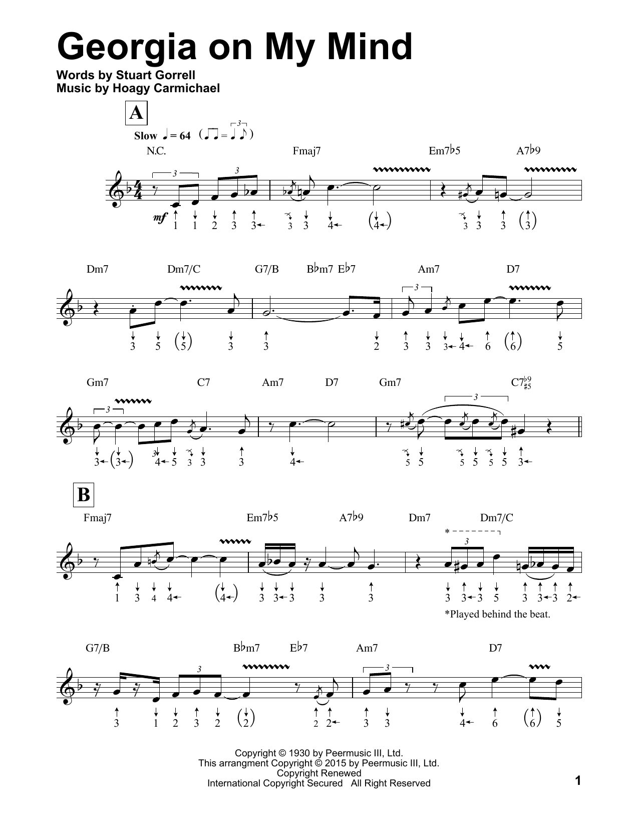 Ray Charles Georgia On My Mind (arr. Will Galison) sheet music notes and chords arranged for Harmonica