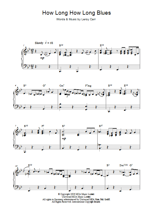 Ray Charles How Long How Long Blues sheet music notes and chords arranged for Piano Solo