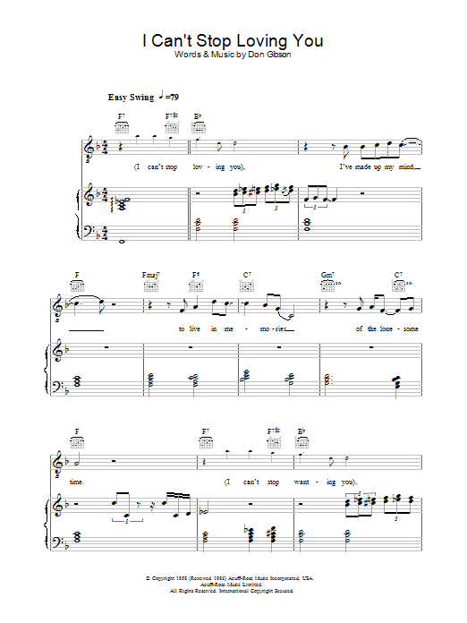 Ray Charles I Can't Stop Loving You sheet music notes and chords arranged for Super Easy Piano