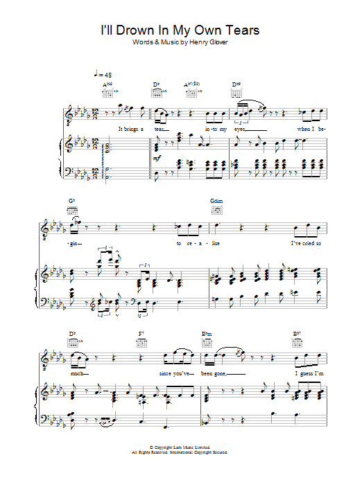 Ray Charles I'll Drown In My Own Tears sheet music notes and chords arranged for Piano, Vocal & Guitar Chords