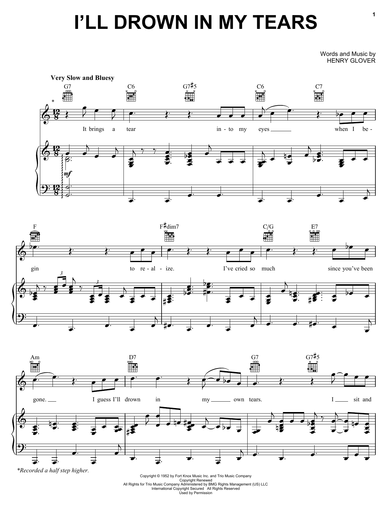 Ray Charles I'll Drown In My Tears sheet music notes and chords arranged for Easy Piano