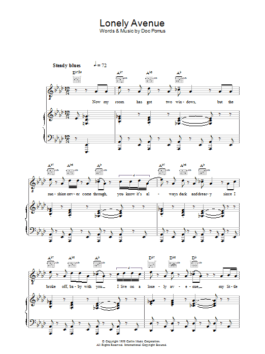 Ray Charles Lonely Avenue sheet music notes and chords arranged for Piano, Vocal & Guitar Chords (Right-Hand Melody)