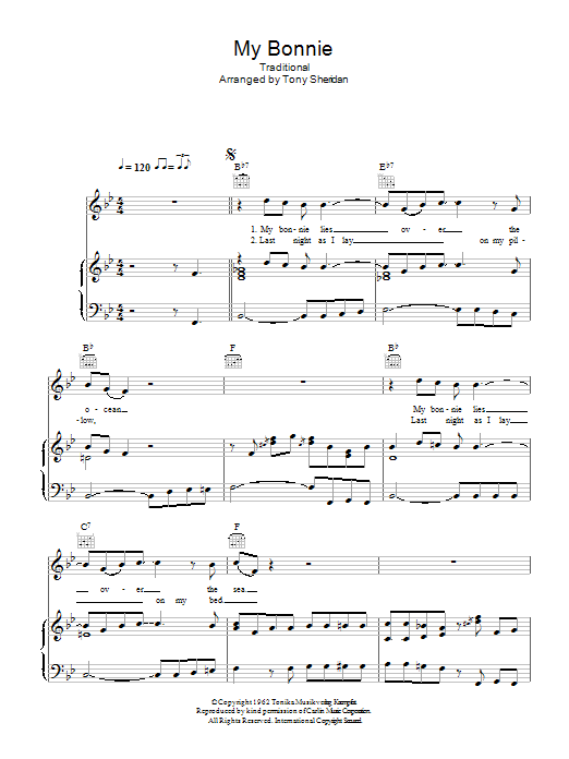 Ray Charles My Bonnie sheet music notes and chords arranged for Piano, Vocal & Guitar Chords