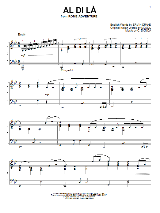 Ray Charles Singers Al Di La sheet music notes and chords arranged for Piano Solo