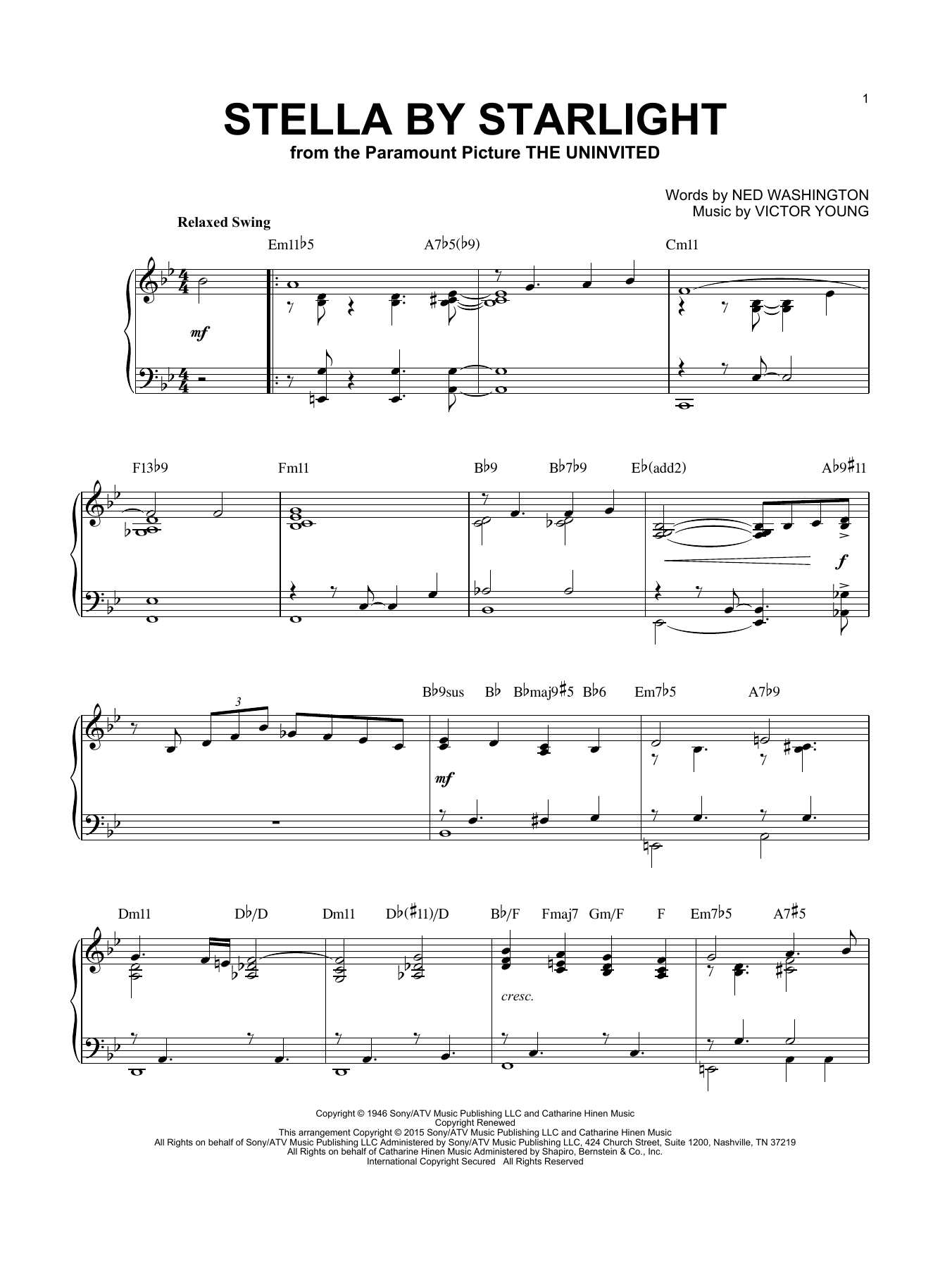 Ray Charles Stella By Starlight [Jazz version] (arr. Brent Edstrom) sheet music notes and chords arranged for Piano Solo