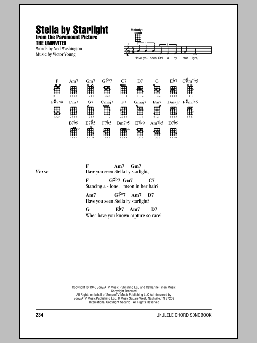 Ray Charles Stella By Starlight sheet music notes and chords arranged for Ukulele Chords/Lyrics