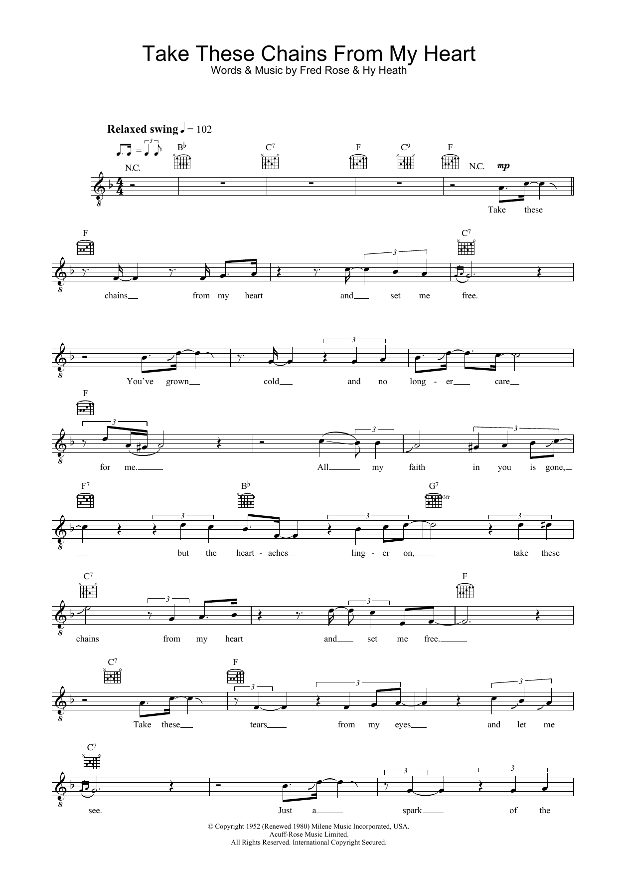 Ray Charles Take These Chains From My Heart sheet music notes and chords arranged for Lead Sheet / Fake Book