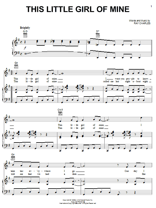 Ray Charles This Little Girl Of Mine sheet music notes and chords arranged for Piano, Vocal & Guitar Chords (Right-Hand Melody)