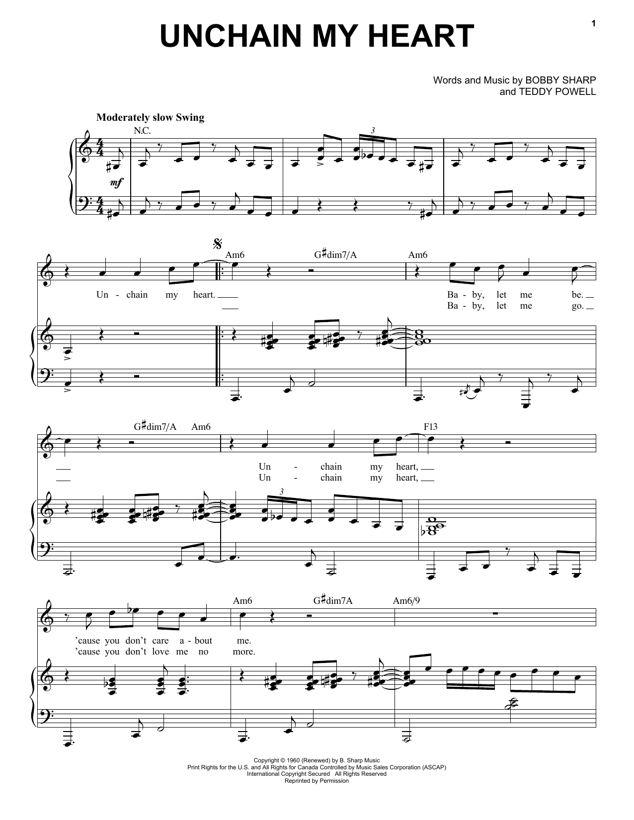 Ray Charles Unchain My Heart [Jazz version] (arr. Brent Edstrom) sheet music notes and chords arranged for Piano & Vocal