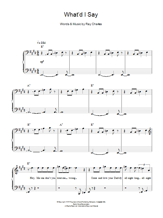 Ray Charles What'd I Say sheet music notes and chords arranged for Piano & Vocal