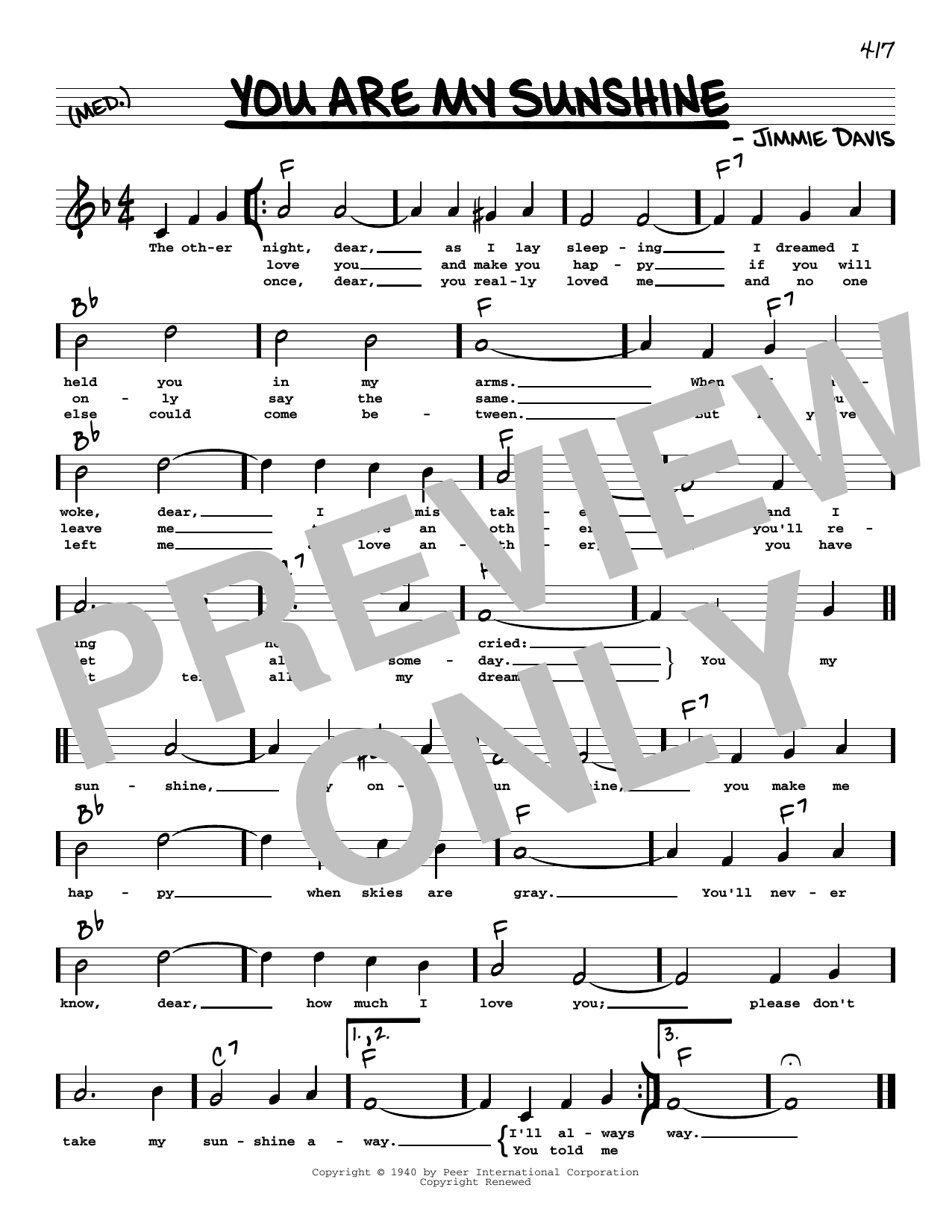 Ray Charles You Are My Sunshine (High Voice) sheet music notes and chords arranged for Real Book – Melody, Lyrics & Chords