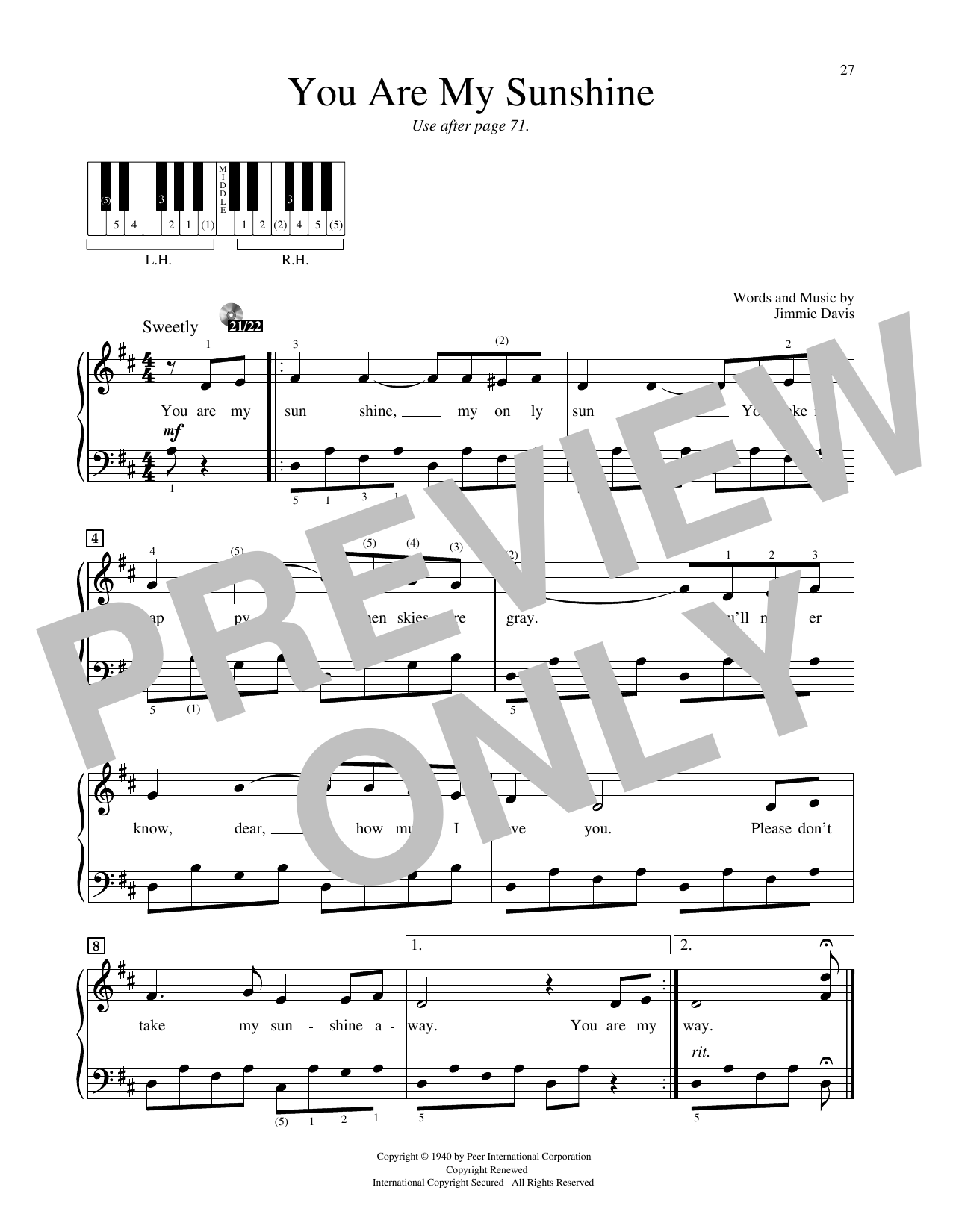 Ray Charles You Are My Sunshine sheet music notes and chords arranged for Educational Piano