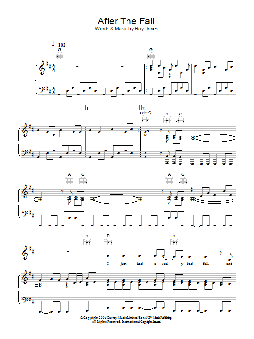 Ray Davies After The Fall sheet music notes and chords arranged for Piano, Vocal & Guitar Chords