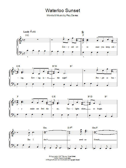 Ray Davies Waterloo Sunset sheet music notes and chords arranged for Easy Piano