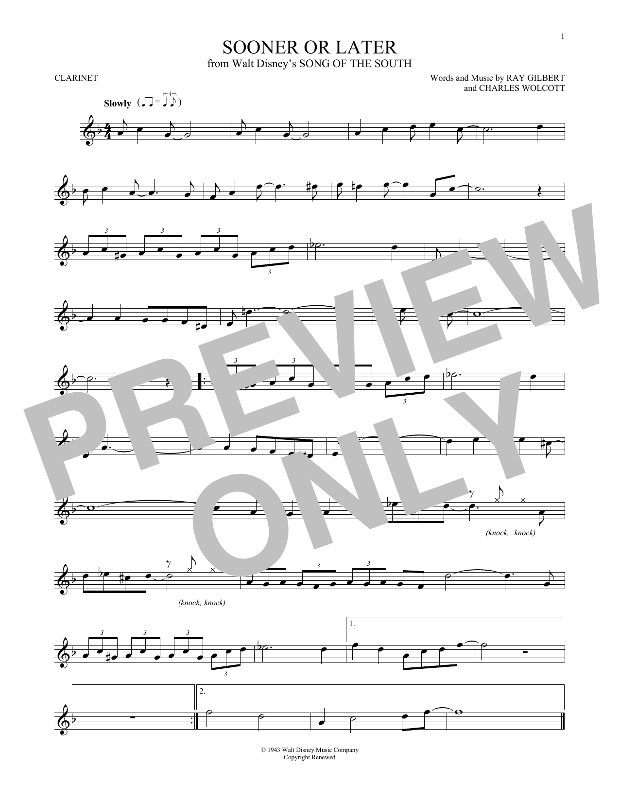 Ray Gilbert & Charles Wolcott Sooner Or Later sheet music notes and chords arranged for Trombone Solo