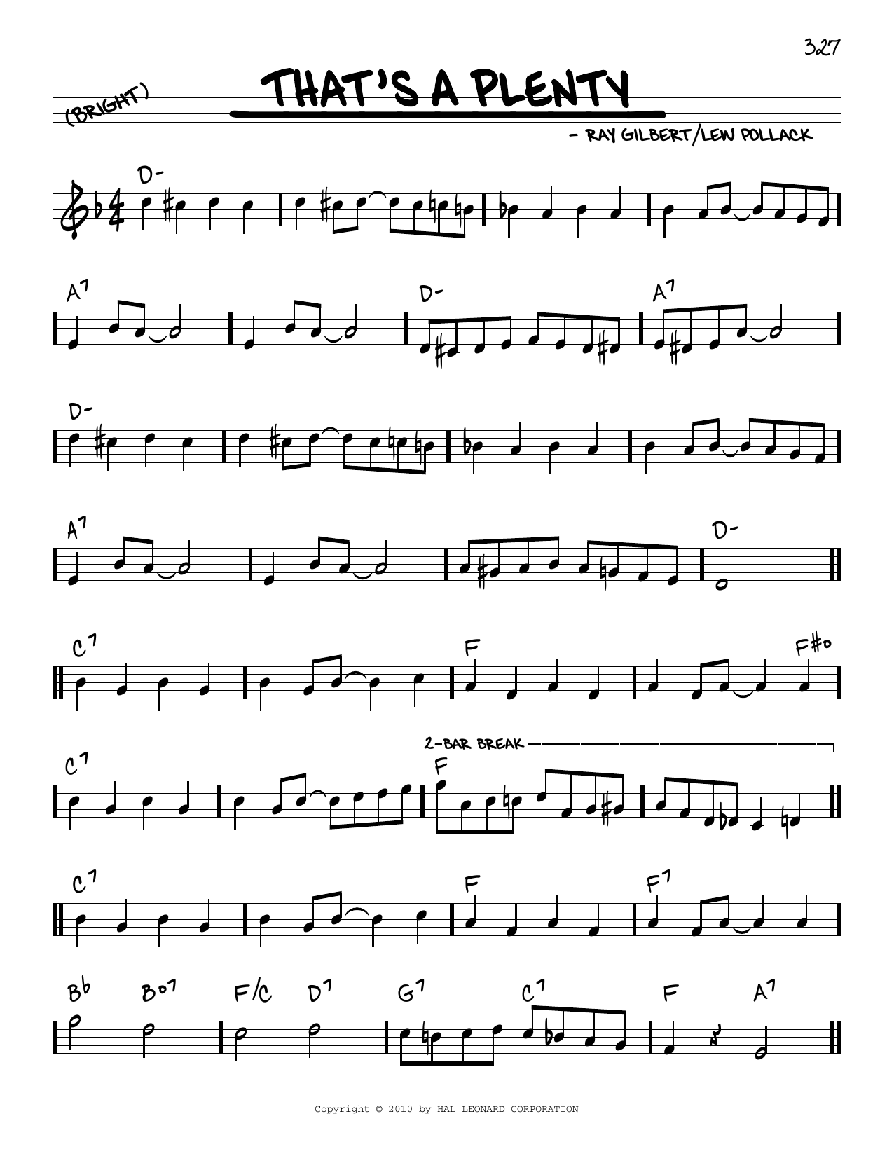 Ray Gilbert That's A Plenty (arr. Robert Rawlins) sheet music notes and chords arranged for Real Book – Melody, Lyrics & Chords