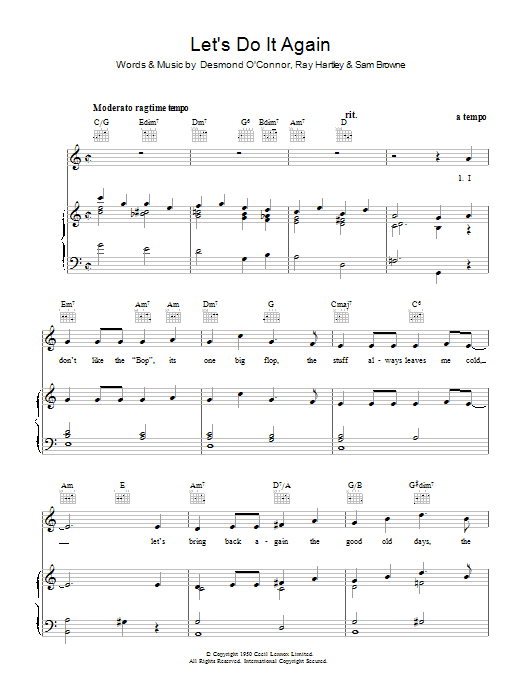 Ray Hartley Let's Do It Again sheet music notes and chords arranged for Piano, Vocal & Guitar Chords