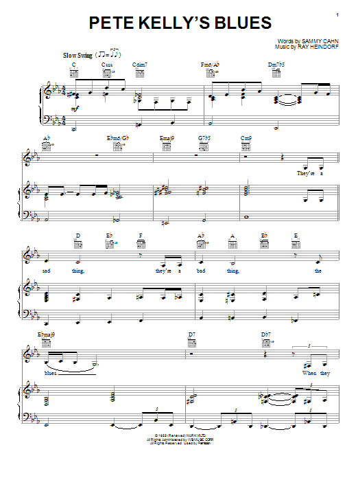 Ray Heindorf Pete Kelly's Blues sheet music notes and chords arranged for Piano, Vocal & Guitar Chords (Right-Hand Melody)