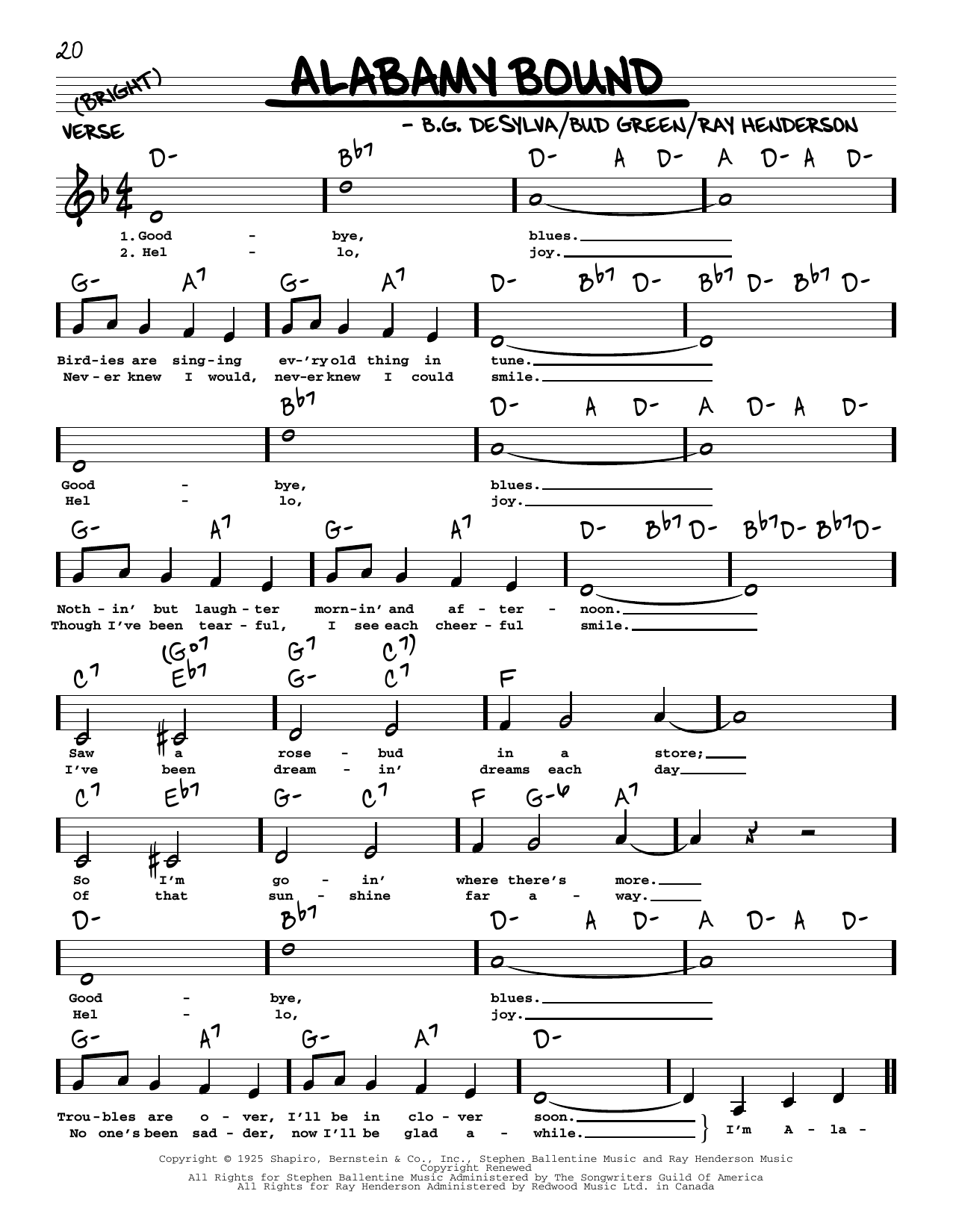 Ray Henderson Alabamy Bound (arr. Robert Rawlins) sheet music notes and chords arranged for Real Book – Melody, Lyrics & Chords