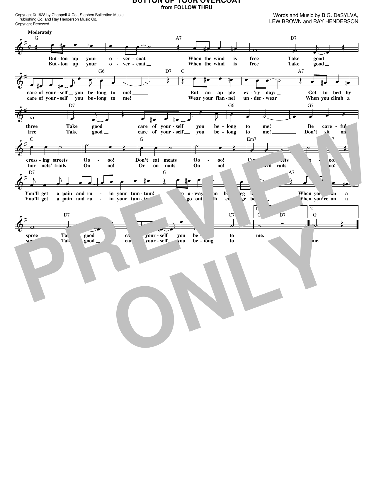 Ray Henderson Button Up Your Overcoat sheet music notes and chords arranged for Real Book – Melody & Chords