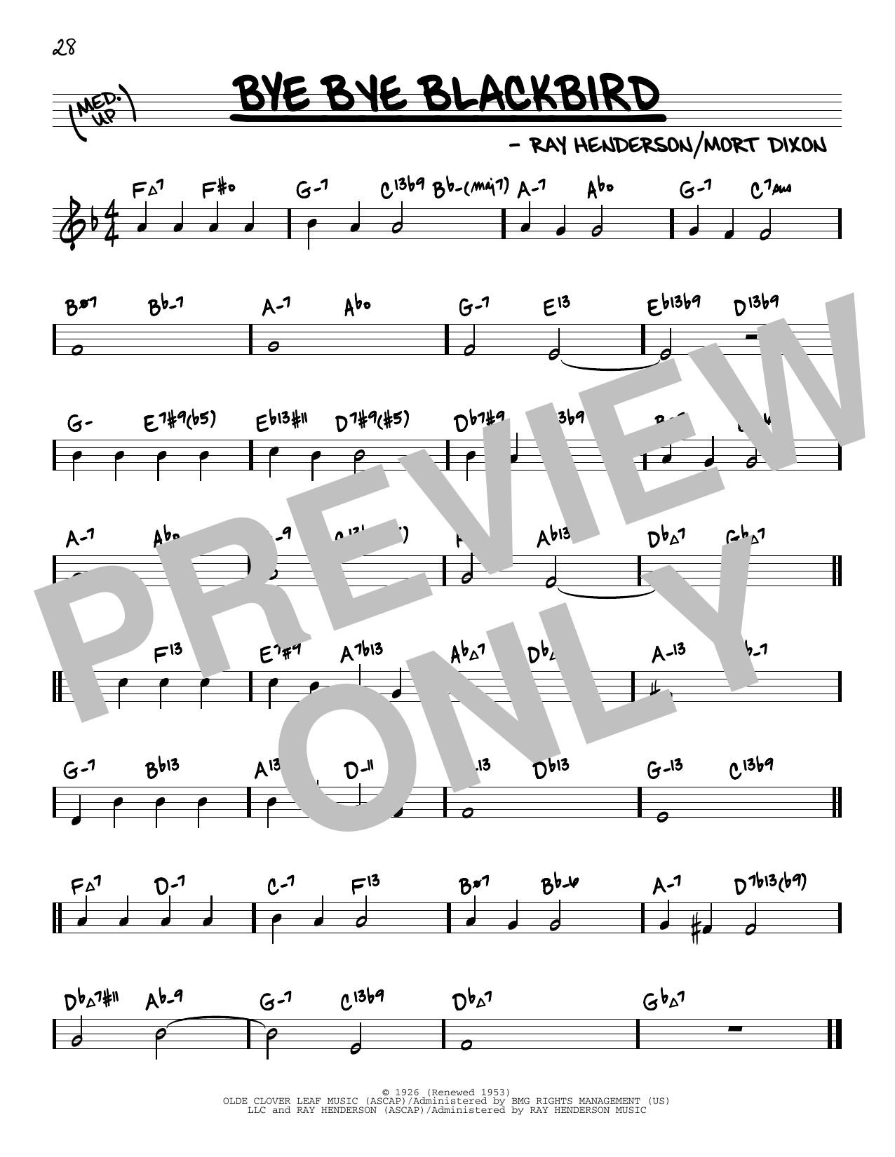Ray Henderson Bye Bye Blackbird (arr. David Hazeltine) sheet music notes and chords arranged for Real Book – Enhanced Chords
