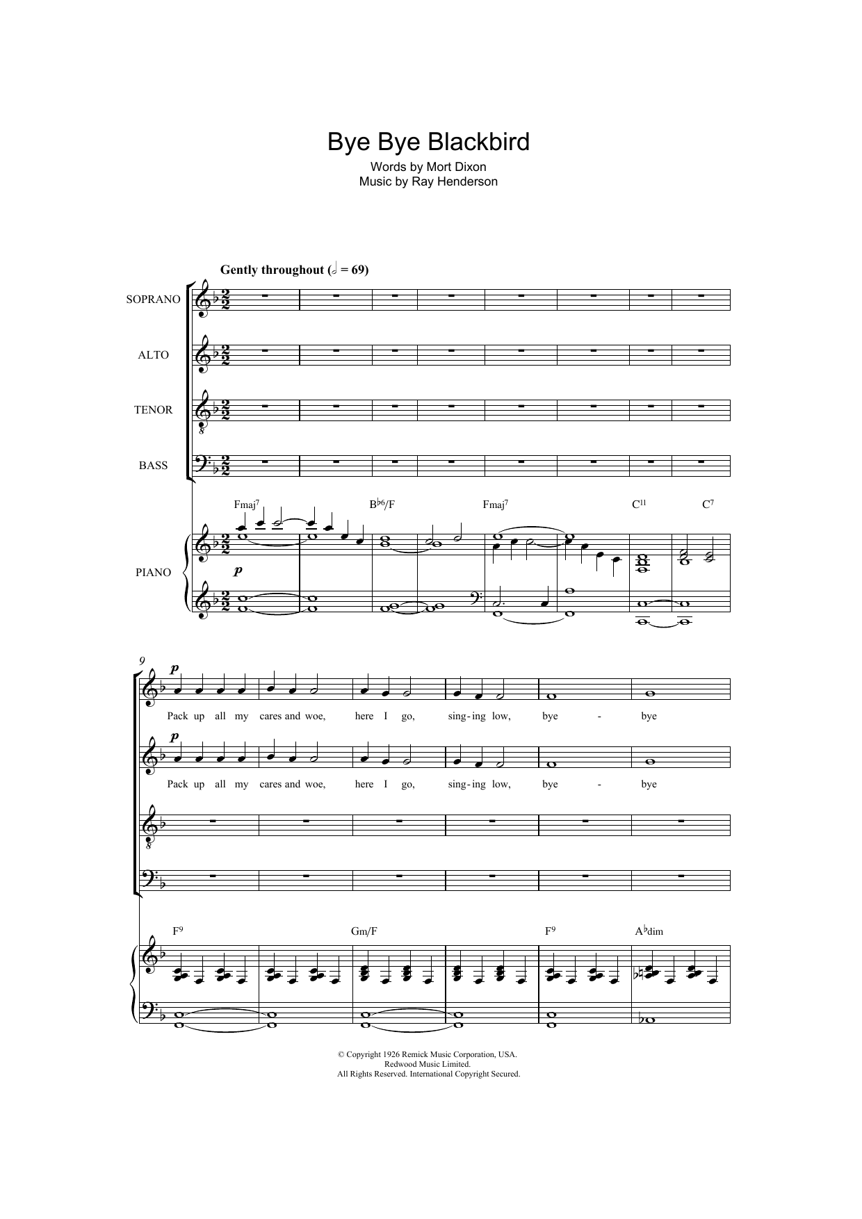Ray Henderson Bye Bye Blackbird (arr. Jonathan Wikeley) sheet music notes and chords arranged for SATB Choir