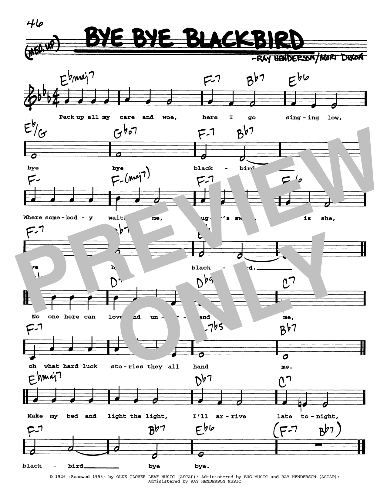 Ray Henderson Bye Bye Blackbird (Low Voice) sheet music notes and chords arranged for Real Book – Melody, Lyrics & Chords