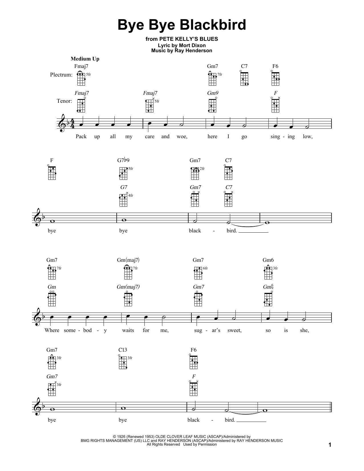Ray Henderson Bye Bye Blackbird sheet music notes and chords arranged for Easy Guitar Tab