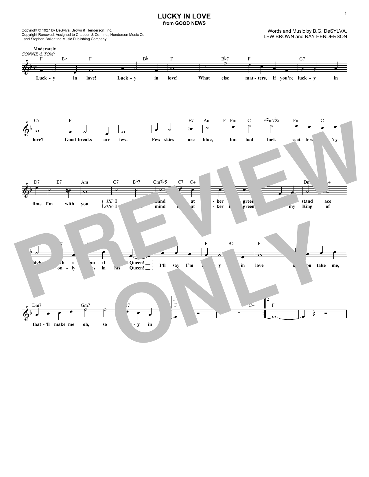 Ray Henderson Lucky In Love (from Good News) sheet music notes and chords arranged for Lead Sheet / Fake Book