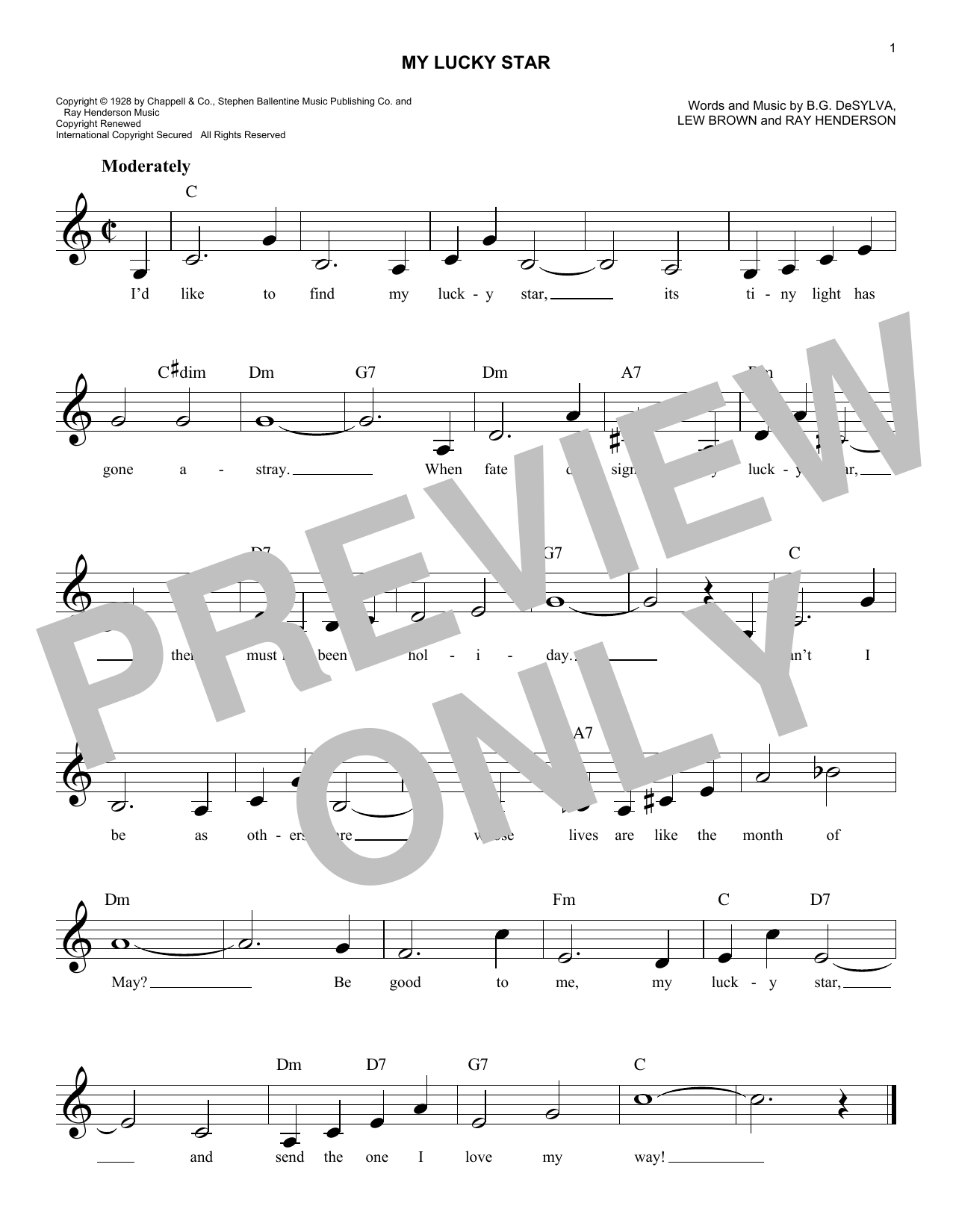 Ray Henderson My Lucky Star sheet music notes and chords arranged for Real Book – Melody & Chords