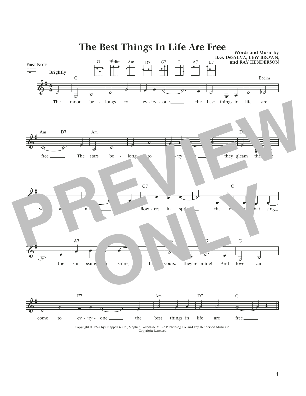 Ray Henderson The Best Things In Life Are Free (from The Daily Ukulele) (arr. Liz and Jim Beloff) sheet music notes and chords arranged for Ukulele