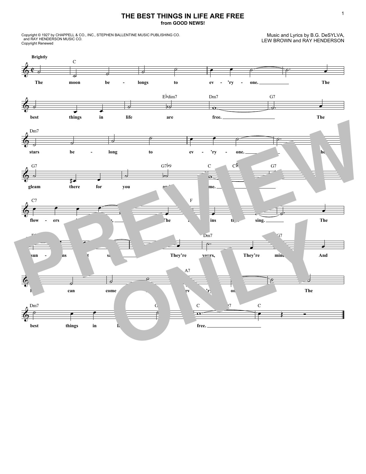 Ray Henderson The Best Things In Life Are Free sheet music notes and chords arranged for Real Book – Melody & Chords