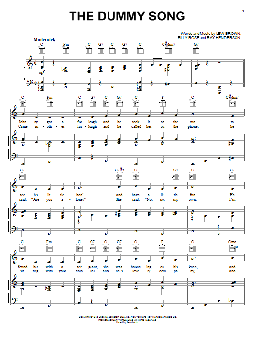 Ray Henderson The Dummy Song sheet music notes and chords arranged for Piano, Vocal & Guitar Chords (Right-Hand Melody)