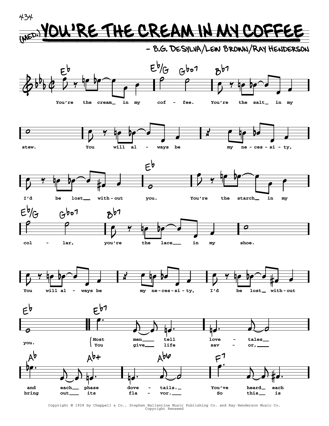 Ray Henderson You're The Cream In My Coffee (High Voice) (from Hold Everything) sheet music notes and chords arranged for Real Book – Melody, Lyrics & Chords
