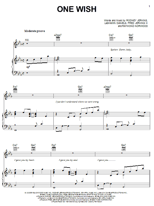 Ray J One Wish sheet music notes and chords arranged for Piano, Vocal & Guitar Chords (Right-Hand Melody)