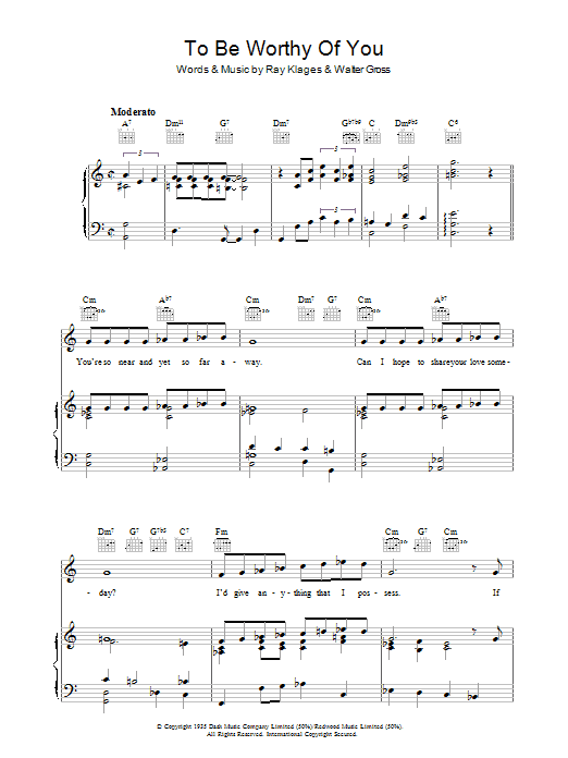 Ray Klages To Be Worthy Of You sheet music notes and chords arranged for Piano, Vocal & Guitar Chords