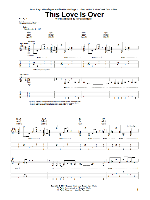 Ray LaMontagne and The Pariah Dogs This Love Is Over sheet music notes and chords arranged for Guitar Tab