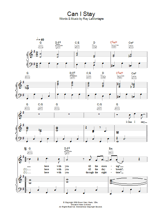 Ray LaMontagne Can I Stay sheet music notes and chords arranged for Guitar Chords/Lyrics