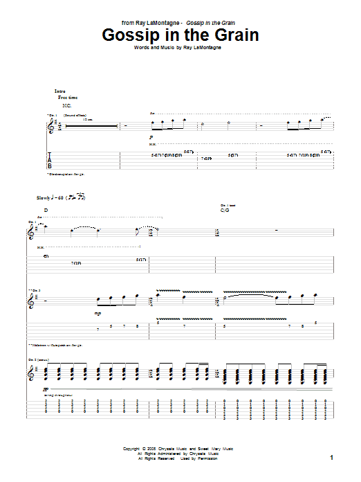 Ray LaMontagne Gossip In The Grain sheet music notes and chords arranged for Guitar Chords/Lyrics