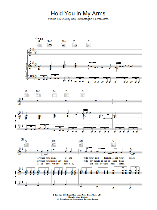 Ray LaMontagne Hold You In My Arms sheet music notes and chords arranged for Ukulele