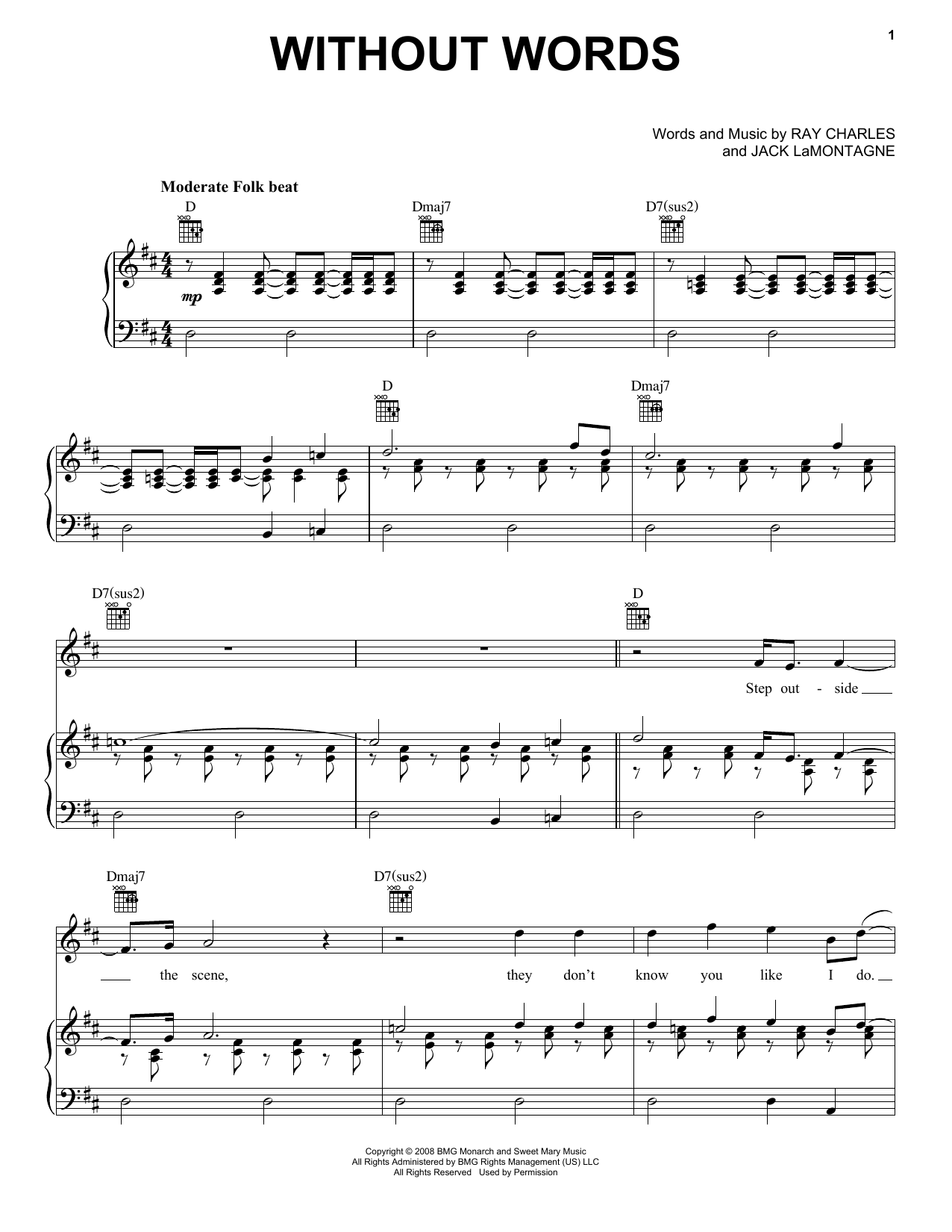 Ray LaMontagne Without Words sheet music notes and chords arranged for Piano, Vocal & Guitar Chords (Right-Hand Melody)