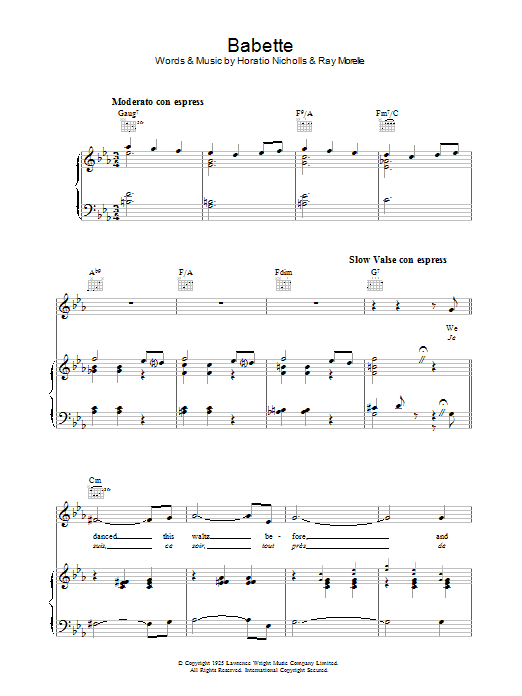 Ray Morelle Babette sheet music notes and chords arranged for Piano, Vocal & Guitar Chords